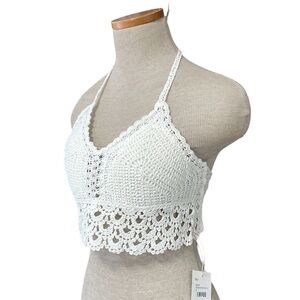 Du Jour Crop Top Boho Crochet Wrap Halter Lace Cream Size One Size